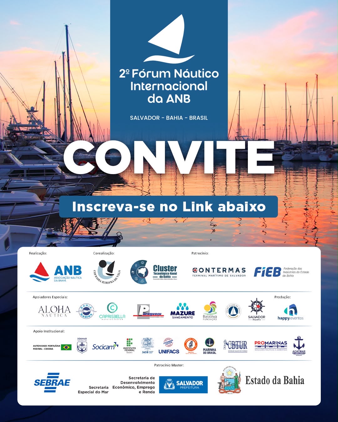 Cartaz oficial do 2º Fórum Náutico Internacional da ANB, em Salvador. Divulgação: ANB