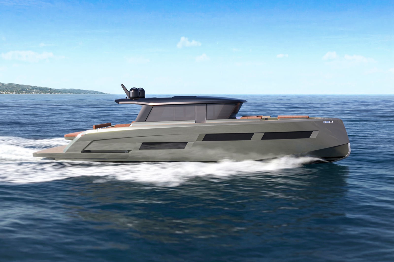 O Pardo GT65, principal estreia da Pardo Yachts em Cannes, em imagem de perfil. Imagem ilustrativa (render): Pardo Yachts